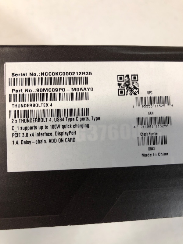 Photo 1 of ASUS ThunderboltEX 4 with Intel® Thunderbolt™ 4 JHL 8540 Controller, 2 USB Type-C Ports, up to 40Gb/s bi-Directional Bandwidth, DisplayPort 1.4 Support, up to 100W Quick Charge.