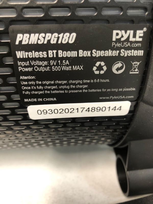 Photo 4 of Wireless Portable Bluetooth Boombox Speaker - 500W 2.1Ch Rechargeable Boom Box Speaker Portable Barrel Loud Stereo System with Flashing LED, Digital LCD Display, AUX, USB, 1/4" Mic IN - Pyle PBMSPG180 