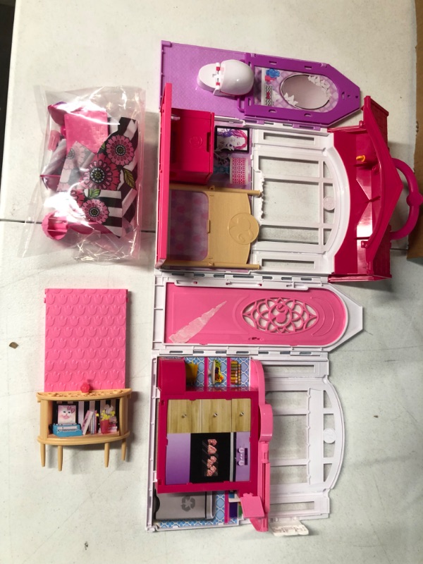 Photo 2 of Barbie Glam Getaway Portable Dollhouse, 1 Story with Furniture, Accessories and Carrying Handle, for 3 to 7 Year Olds