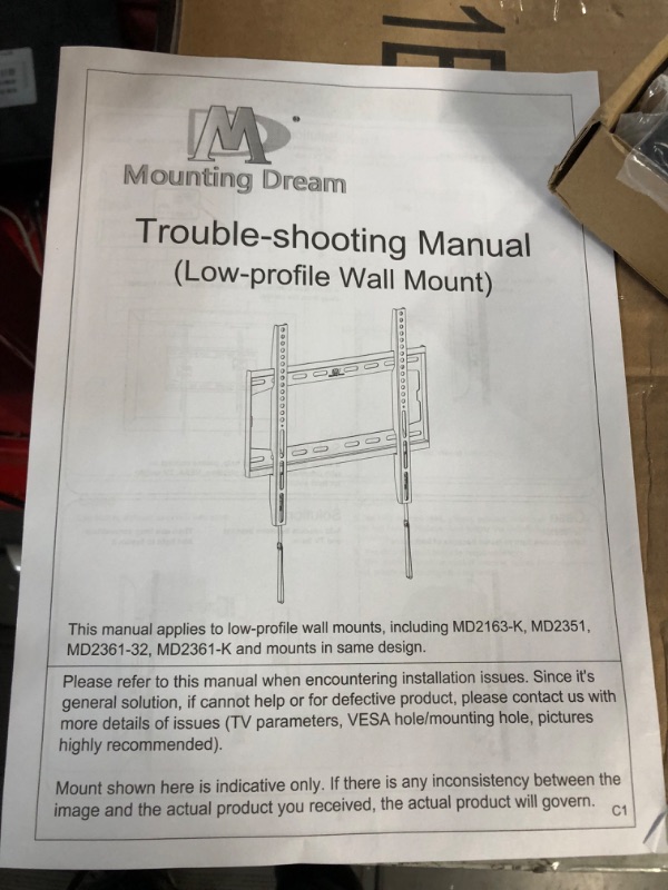 Photo 4 of Mounting Dream TV Mount Fixed for Most 42-70 Inch Flat Screen TVs, UL Listed TV Wall Mount Bracket up to VESA 600 x 400mm and 13