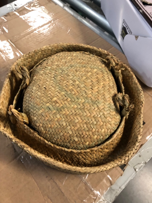 Photo 3 of **SEE NOTES** ZPirates Plant Basket with Gold Stand - Fits Planter Pot (8 inch Diameter) - Woven Wicker Seagrass Belly Basket 