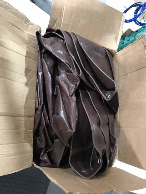 Photo 2 of 10' x 20' Super Heavy Duty 16 Mil Brown Poly Tarp Cover 