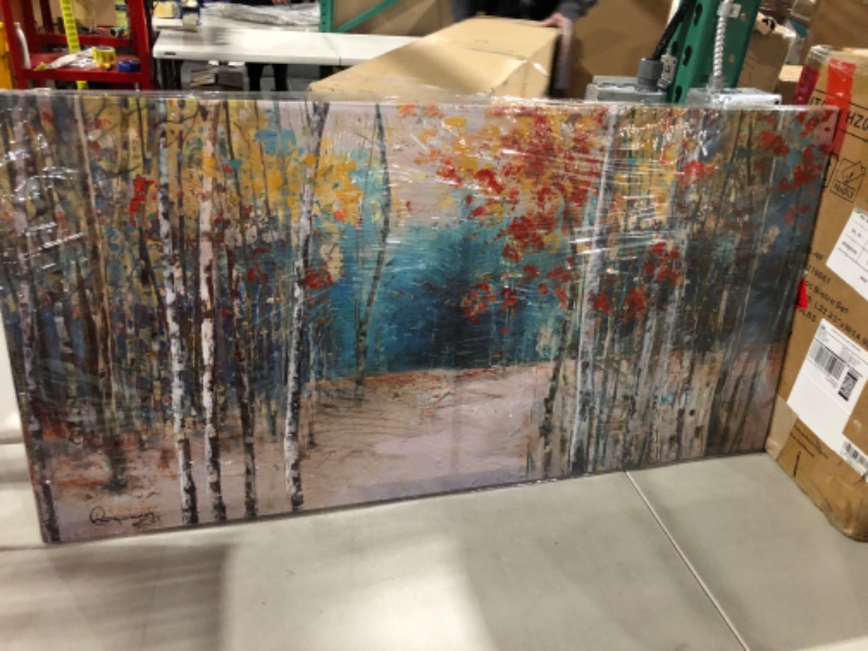 Photo 2 of Ardemy White Birch Tree Canvas Wall Art Blue Forest Painting Landscape Picture, One Panel 40"x20" 