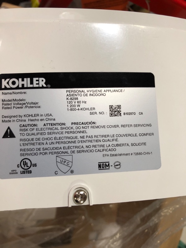 Photo 2 of **SEE NOTES**
KOHLER K- C3 155 Elongated Warm Water Bidet Toilet Seat, White with Quiet-Close Lid and Seat, Automatic Deodorization,