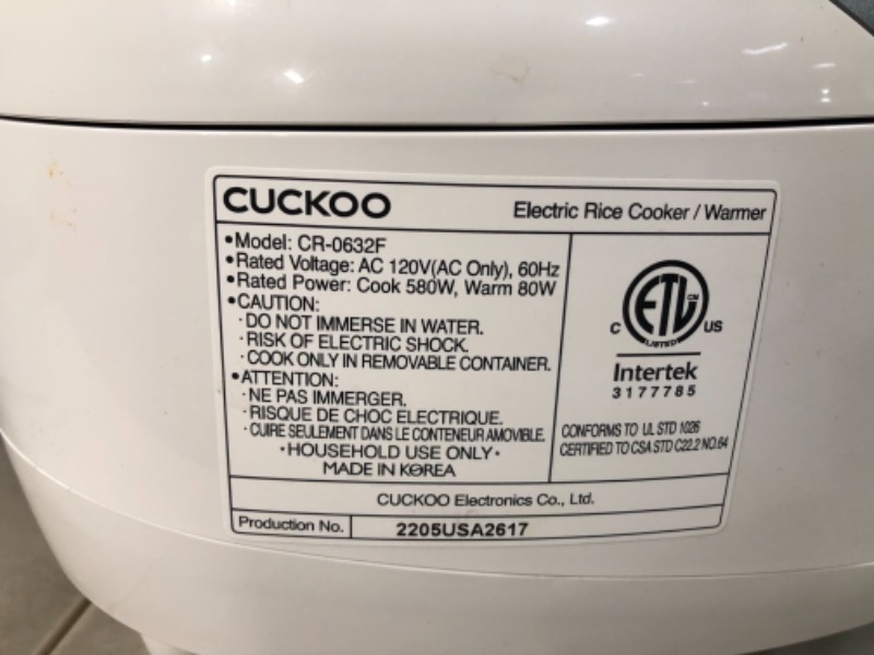 Photo 2 of [USED] CUCKOO CR-0632F | 6-Cup (Uncooked) Micom Rice Cooker