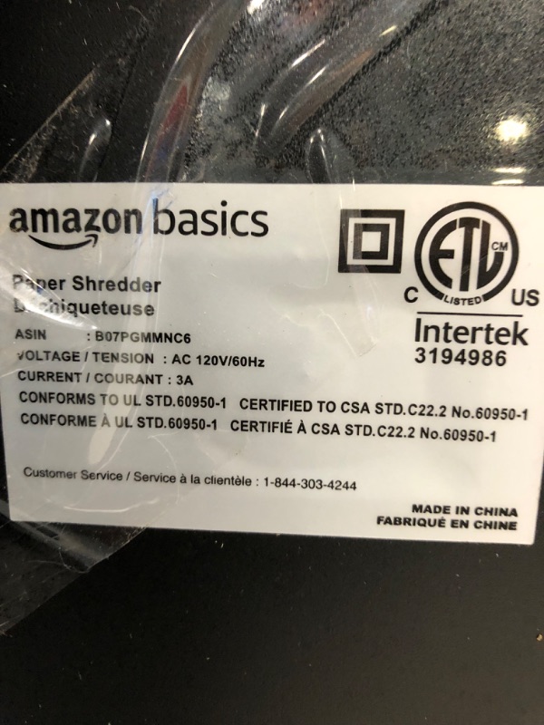 Photo 2 of (Parts Only) Amazon Basics High-Security Micro-Cut 
