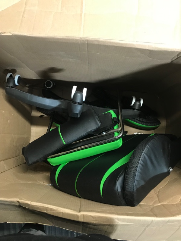 Photo 1 of Gaming Chair with LED Lights and Massage Ergonomic Computer Chair with Footrest Green+black