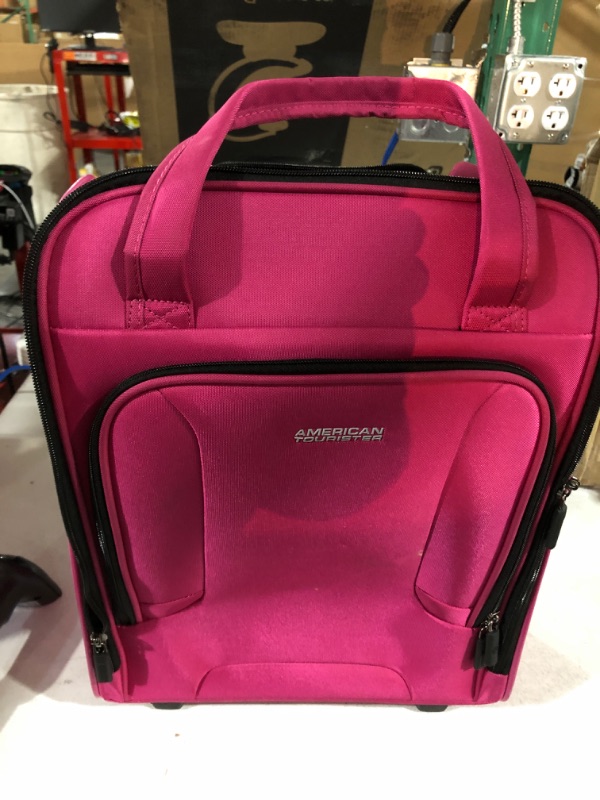 Photo 2 of **SEE NOTES**
American Tourister 4 Kix Expandable Softride Luggage, Pink, Under seater