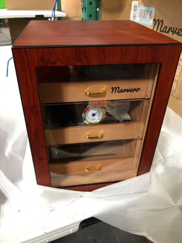 Photo 1 of Marvero Handcrafted Cigar Humidors Box, Cedar Wood Cigar Humidor for 150 Cigars with Digital Hygrometer, 3 Large Drawers, 3 Humidifiers and 10 Cedar Wood Spills. Gift for Men and Aficionados Rosewood Holds up to 150 Sticks
