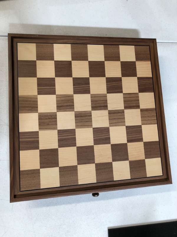 Photo 2 of A&A 15 inch Walnut Wooden Chess & Checkers Set w/ Storage Drawer 