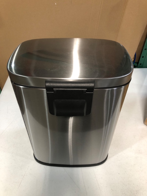 Photo 3 of Amazon Basics 12 Liter / 3.1 Gallon Soft-Close, Smude Resistant Trash Can with Foot Pedal, Brushed Stainless Steel