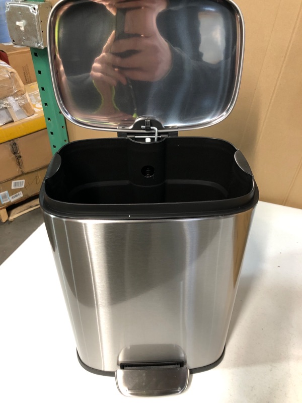 Photo 2 of Amazon Basics 12 Liter / 3.1 Gallon Soft-Close, Smude Resistant Trash Can with Foot Pedal, Brushed Stainless Steel