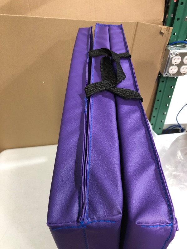 Photo 3 of BalanceFrom 1.5" Thick Three Fold Folding Exercise Mat with Carrying Handles, Purple Regular