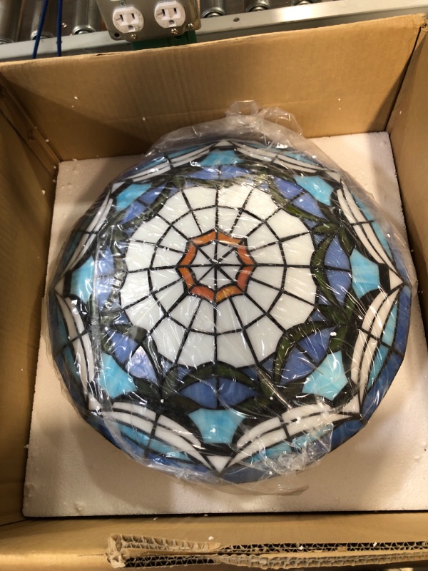 Photo 2 of (READ NOTES) LITFAD Tiffany Traditional Ceiling Mount Light Bowl Shade Stained Glass 16"(40cm) Blue - 3 Lights