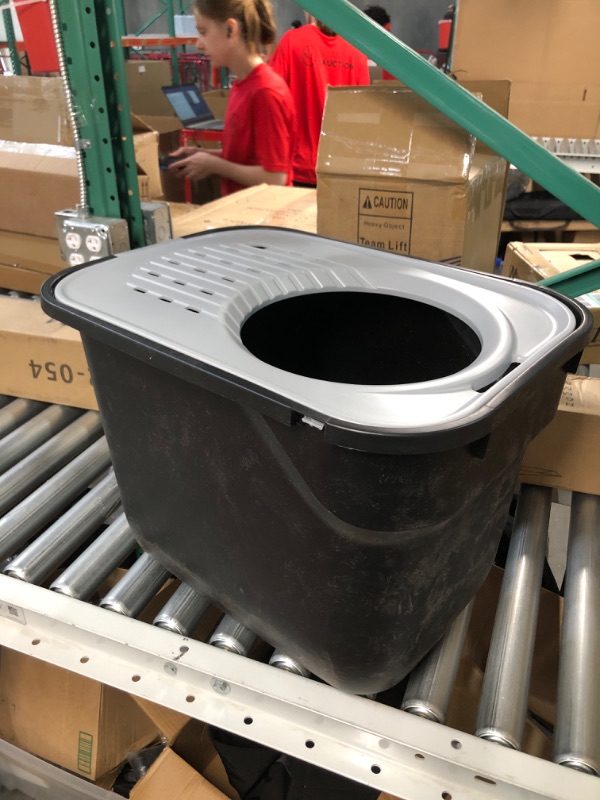 Photo 1 of (READ NOTES) IRIS USA Large Square Top Entry Cat Litter Box with Scoop - Black/Gray