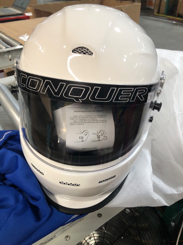 Photo 2 of Conquer Snell SA2020 Approved Open Face Auto Racing Helmet Large White