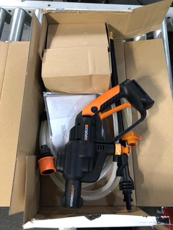 Photo 2 of WORX Hydroshot 20V Power Share 320 PSI Portable Power Cleaner -WG620 (Battery & Charger Included) w/ 20V 4.0Ah Battery & Charger Black/Orange