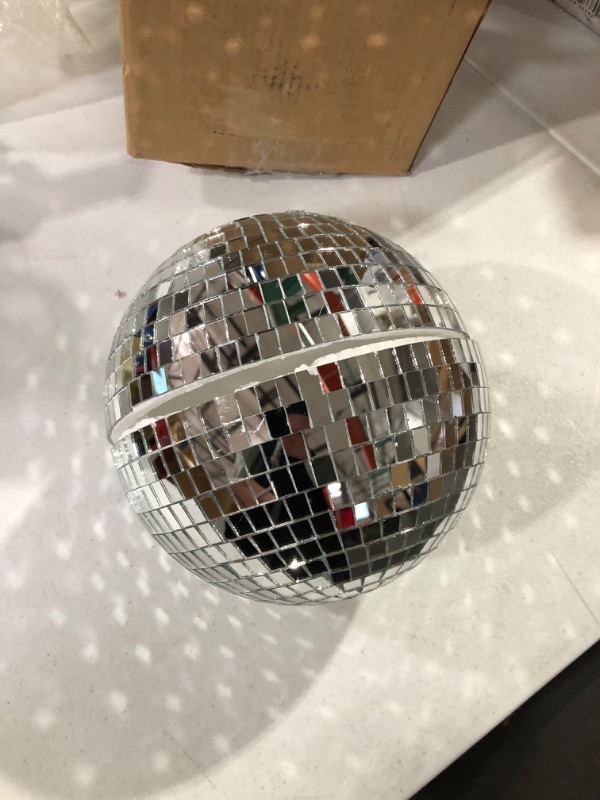 Photo 3 of **SEE NOTES**Kicko Mirror Disco Ball  - 1 Pack - Silver Mirror Ball with Real Glass Tiles - for Hanging Home Decorations
