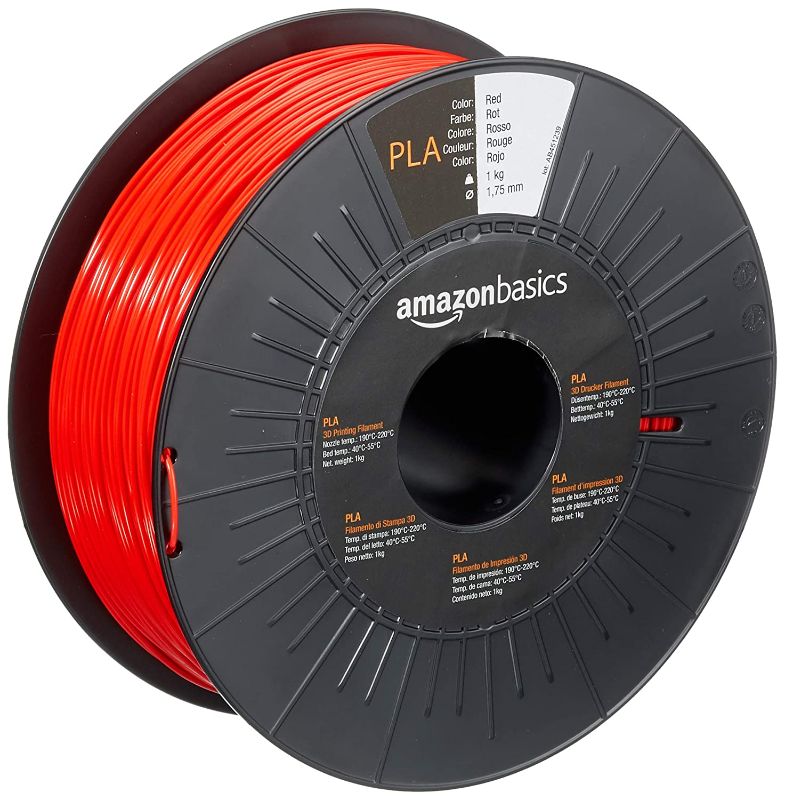 Photo 1 of Amazon Basics PLA 3D Printer Filament, 1.75mm, Red, 1 kg Spool