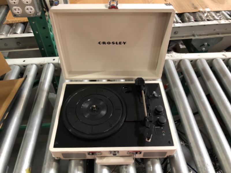 Photo 3 of Crosley CR8005F-WS Cruiser Plus Vintage 3-Speed Bluetooth in/Out Suitcase Vinyl Record Player White Sand