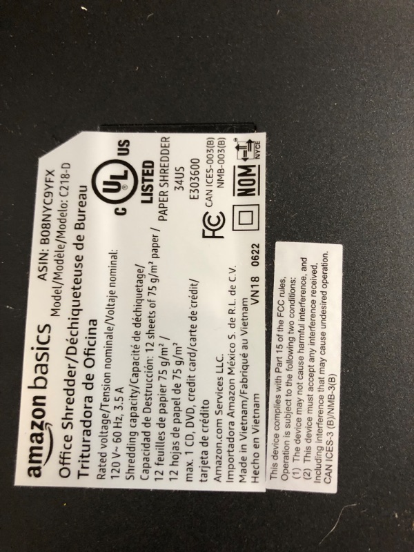 Photo 1 of Amazon Basics 12 Sheet Micro-Cut Paper,Credit Card and CD Shredder