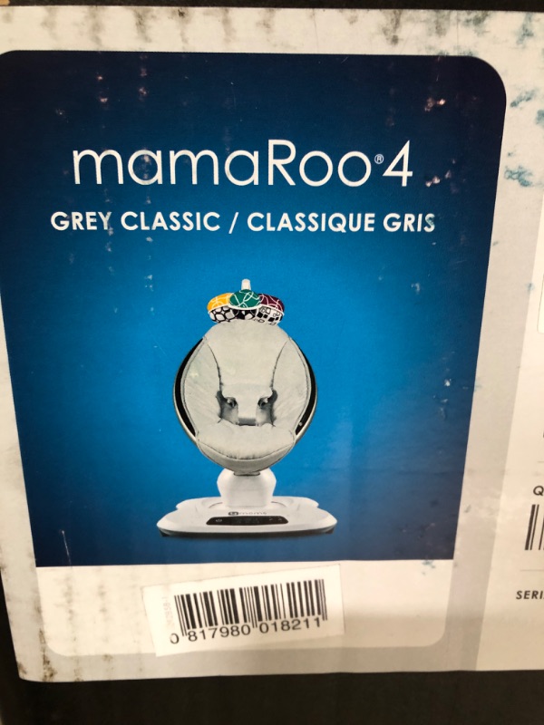 Photo 1 of 4moms mamaRoo 4 Multi-Motion Baby Swing + Safety Strap Fastener, Bluetooth Baby Swing with 5 Unique Motions, Nylon Fabric, Grey