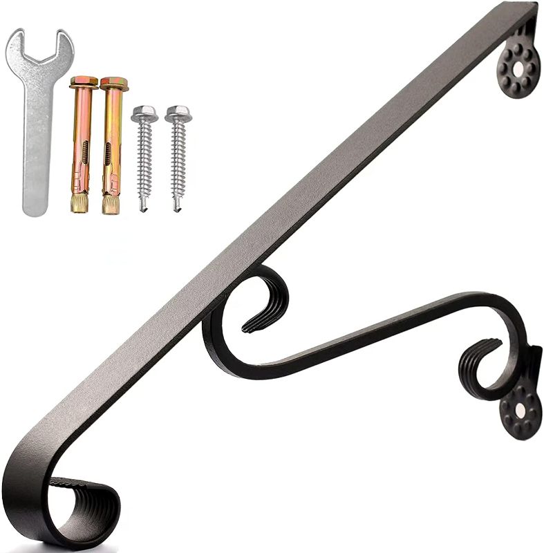 Photo 1 of *BRAND NEW* Eachome Wrought Iron Handrail Wall Mounted Hand Railing Fit for 1-2 Steps for Outdoor Porch Steps, Black