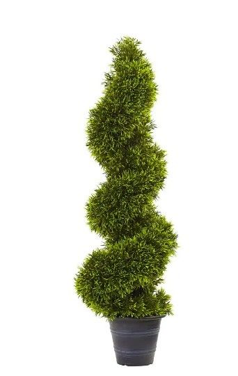 Photo 1 of 3 ft. Artificial Grass Spiral Topiary with Deco Planter
