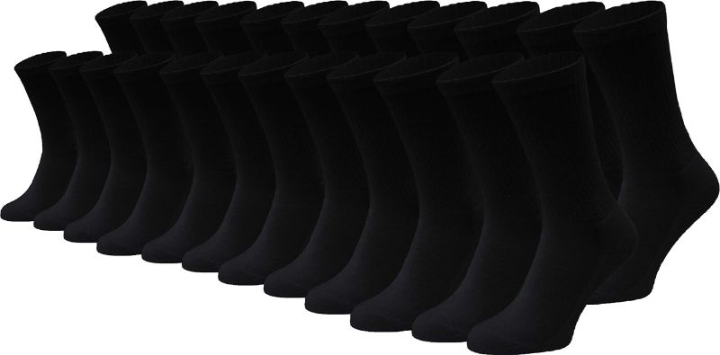 Photo 1 of 24 Pairs Cotton Crew Socks, Mens Womens Bulk Casual Sports Sock Black Medium size 