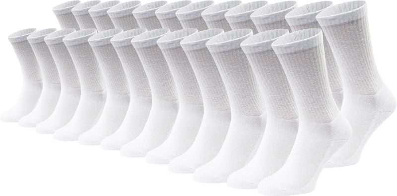 Photo 1 of 24 Pairs Cotton Crew Socks, Mens Womens Bulk Casual Sports Sock Medium White