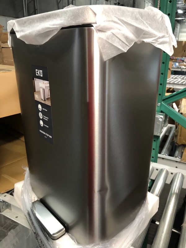 Photo 5 of 2 MINOR DENTS SEE PHOTOS***
EKO Madison Matte Stainless 50 Liter/13.2 Gallon Step Trash Can w/ Inner Liner - Matte Stainless