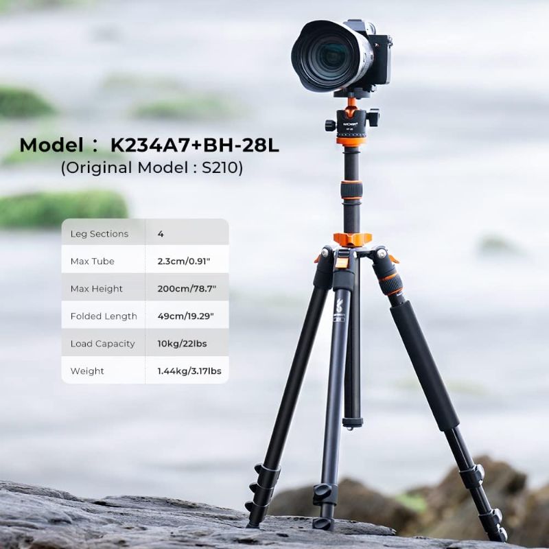 Photo 1 of K&F Concept 78 inch Camera Tripod for DSLR Compact Aluminum Tripod  (S210) 78 inch Height/28mm Ball Head