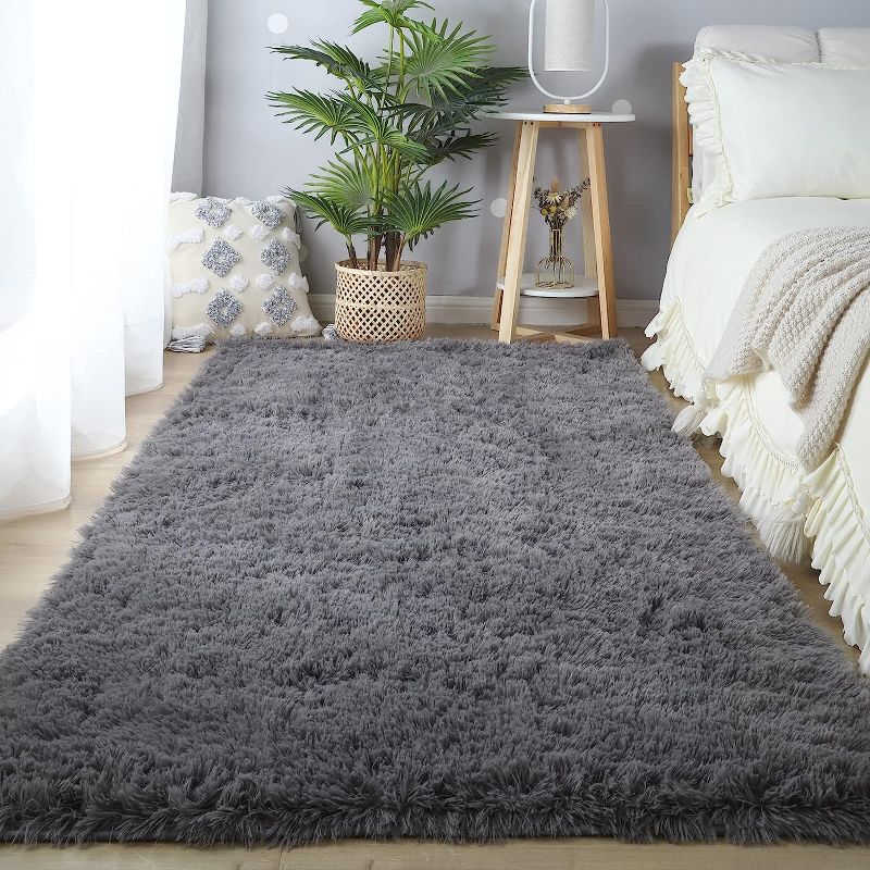 Photo 1 of *USED* CAIYUECS Area Rugs for Bedroom Living Room,4x6 Grey Fluffy Fuzzy Shag Shaggy Carpet Soft Plush Furry