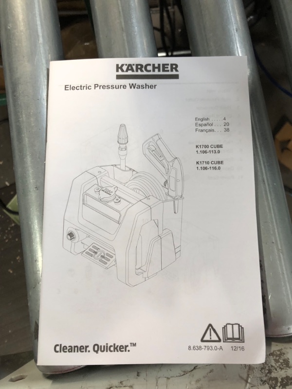 Photo 1 of **PARTS ONLY** Karcher K1700 Cube 1700 PSI 1.2 GPM Electric Power Pressure Washer with Turbo, 15°, & Soap Nozzles