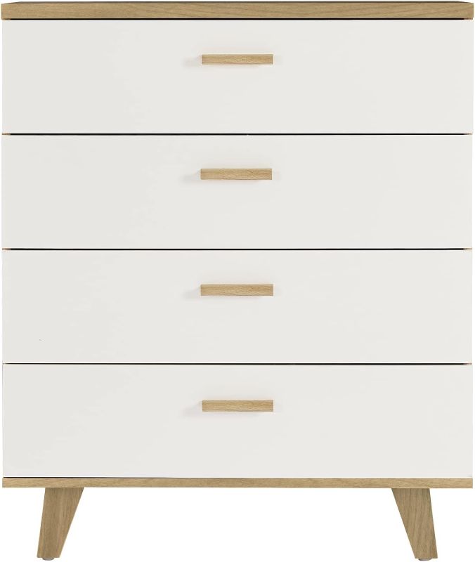 Photo 1 of 4 Drawer White Dresser for Bedroom, Wood Storage Organizer Tall Dresser, Modern Drawer Chest, Nursery Dresser 