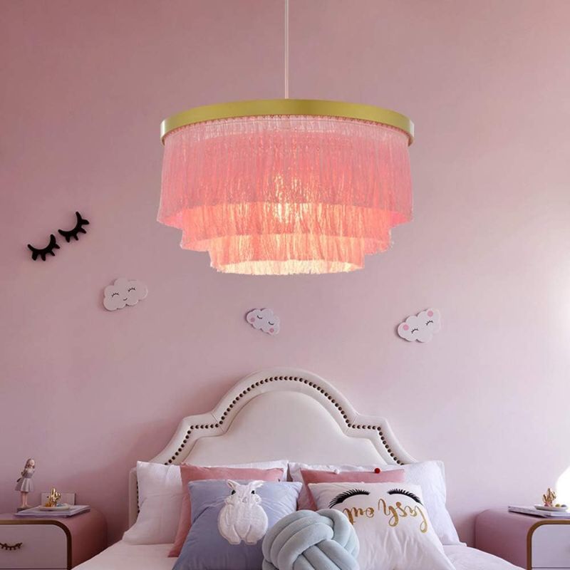 Photo 1 of  Saimmaa Romantic Tassel Pendant Lighting Chandeliers Creative Modern Ceiling Lights 3 Tiers in Pink