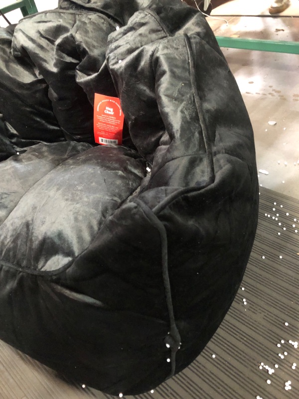 Photo 4 of **MINOR DAMAGE HAS HOLE**  Big Joe Hug Bean Bag Chair, Black Plush, 3ft Black Plush Hug Chair