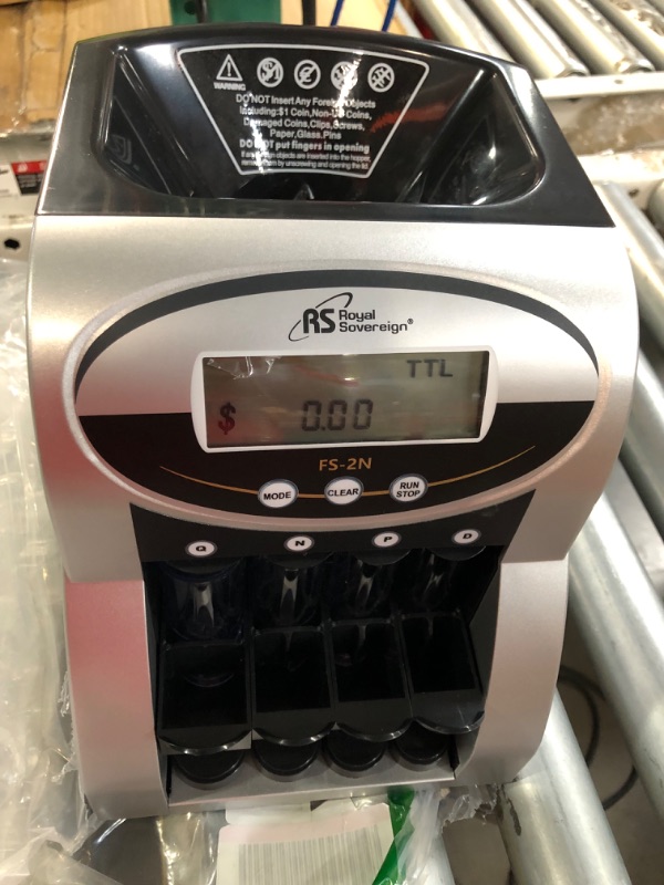 Photo 3 of Royal Sovereign 2 Row Electric Coin Counter/Sorter with Patented Anti-Jam Technology and Digital Counting Display (FS-2N), Black/Silver