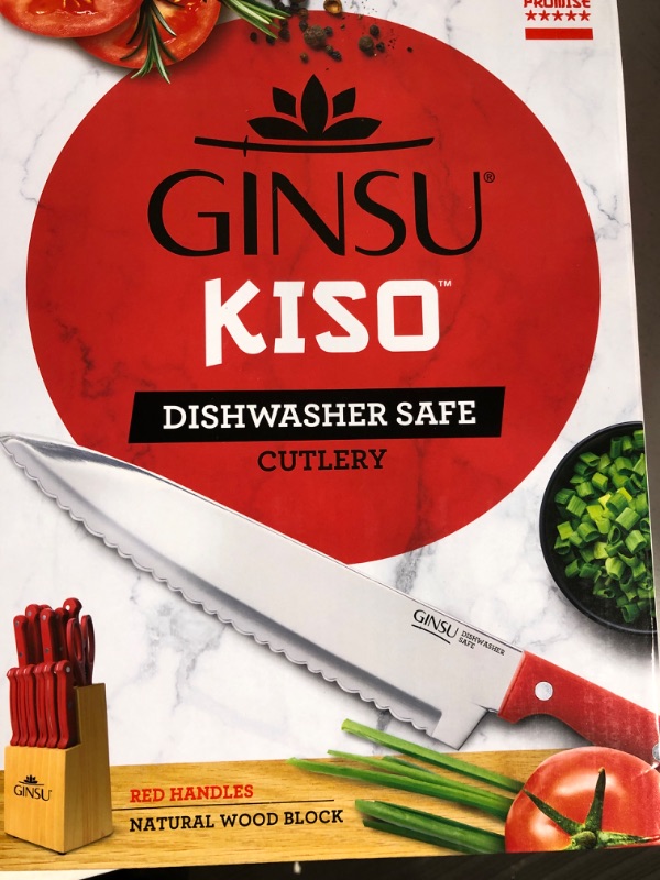 Photo 1 of 
Ginsu Kiso Dishwasher Safe Red 14 Piece Set Natural Block