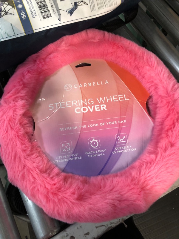 Photo 2 of BDK Carbella Aspen Pink Fuzzy Steering Wheel Cover Wheel Sizes 14.5 to 15.5 inches Pink Fuzzy Fur