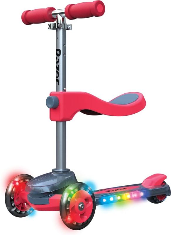 Photo 1 of *COLOR BLUE* Razor Rollie DLX, 3-Wheel Light-Up Scooter for Younger Children, Seated and Stand-Up Riding Options