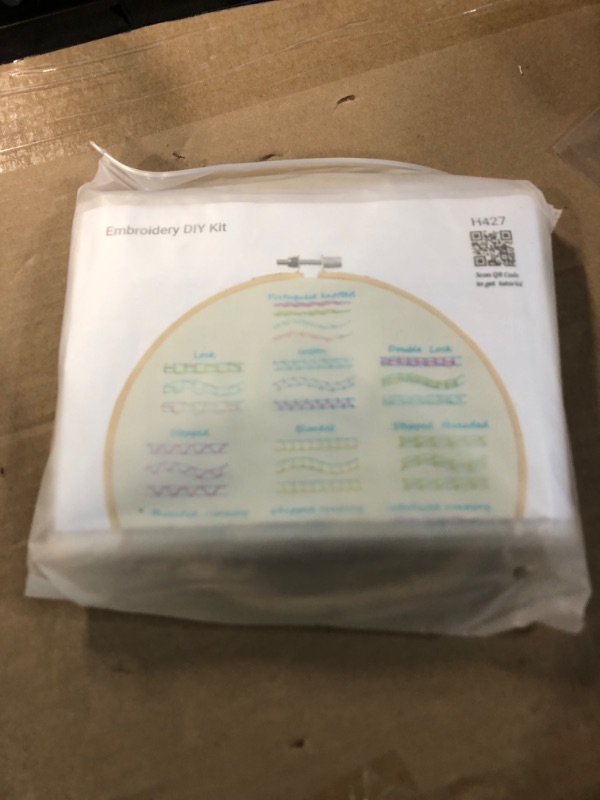 Photo 1 of 5 Sets Embroidery Starters Kit for Beginners Stamped Cross Stitch, Include 5 Embroidery Cloth 5 Instructions 2 Embroidery Hoops 8 Needles Scissors Color Threads 30 Different Stitches for Craft Lover