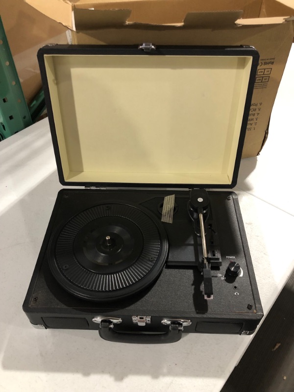 Photo 2 of Vinyl Record Player, 3 Speeds Belt Driven Suitcase Portable Turntable for Vinyl Records with Built-in Speakers/RCA Output/Aux in/Headphone Jack/ 45 Adapter Black