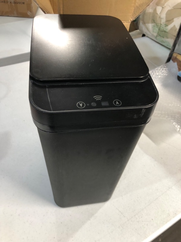 Photo 1 of Anborry Bathroom Touchless Trash Can 2.5 Gallon Smart Automatic Motion Sensor Rubbish Can with Lid Electric Waterproof Narrow Small Garbage Bin for Kitchen, Office, Living Room, Toilet, Bedroom, RV 2.5 Gallon Black