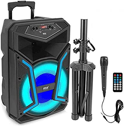 Photo 1 of Portable Bluetooth PA Speaker System - 800W Outdoor Bluetooth Speaker Portable PA System w/ Microphone In, Party Lights, MP3/USB, FM Radio, Rolling Wheels - Mic, Remote - Pyle PPHP122SM
