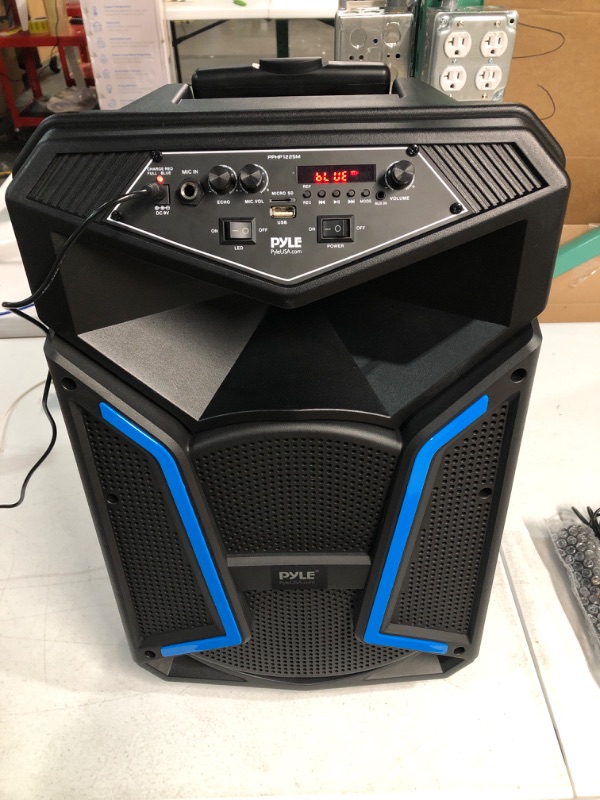 Photo 4 of Portable Bluetooth PA Speaker System - 800W Outdoor Bluetooth Speaker Portable PA System w/ Microphone In, Party Lights, MP3/USB, FM Radio, Rolling Wheels - Mic, Remote - Pyle PPHP122SM
