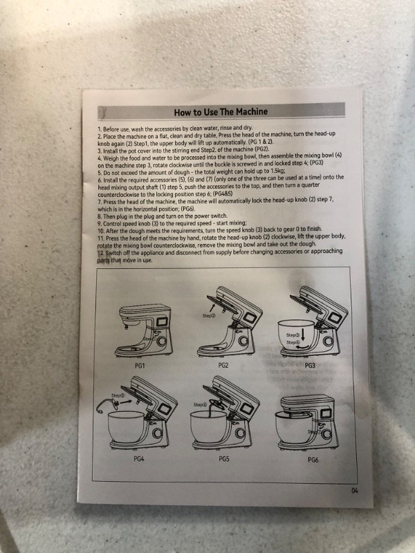 Photo 5 of -SEE NOTES-VEVOR Stand Mixer, 660W Electric Dough Mixer with 6 Speeds LCD Screen Timing, Tilt-Head Food Mixer with 7.4 Qt Stainless Steel Bowl- Gray ABS 7.4 Qt