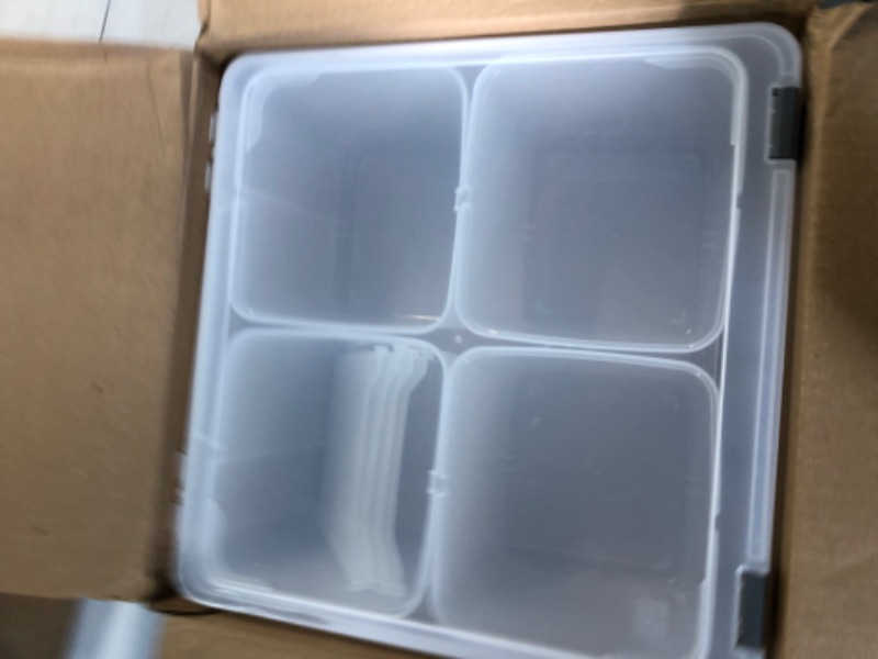 Photo 3 of -USED(SEE NOTES)-IRIS USA 20 Quart Portable Clear Plastic Storage Bins, 4 Removable Inner Cups and 4 Dividers, Clear/Black, 1 Pack Clear/Black 20 QT - 1 Pack Deep (With Handle & Inner Cups / Dividers)