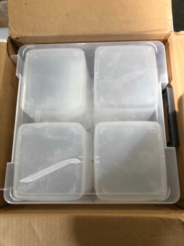 Photo 2 of -USED(SEE NOTES)-IRIS USA 20 Quart Portable Clear Plastic Storage Bins, 4 Removable Inner Cups and 4 Dividers, Clear/Black, 1 Pack Clear/Black 20 QT - 1 Pack Deep (With Handle & Inner Cups / Dividers)