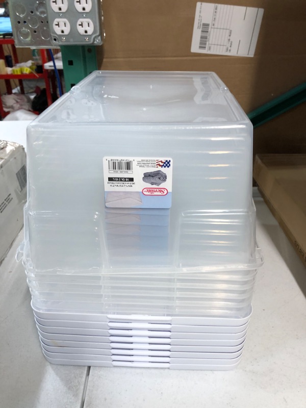 Photo 3 of -DAMAGED-Sterilite 16448012 16 Quart/15 Liter Storage Box, White Lid with Clear Base, 12-Pack 16 qt 12-Pack Solid